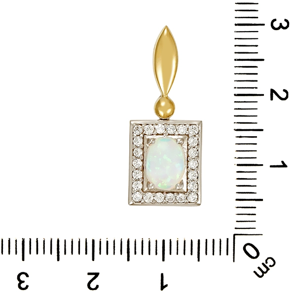 Anhänger, 14K, Gelb-/Weißgold, Synth. Opal, Zirkonia