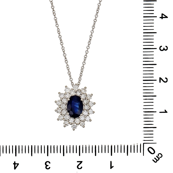 Collier, 14K, Weißgold, Saphir, Brillanten