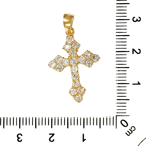 Anhänger, 14K, Gelbgold, Zirkonia, Kreuz