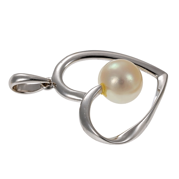 Anhänger, 18K, Weißgold, Perle, Herz