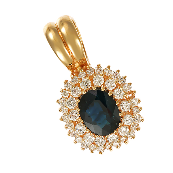 Anhänger, 14K, Gelbgold, Saphir, Brillanten