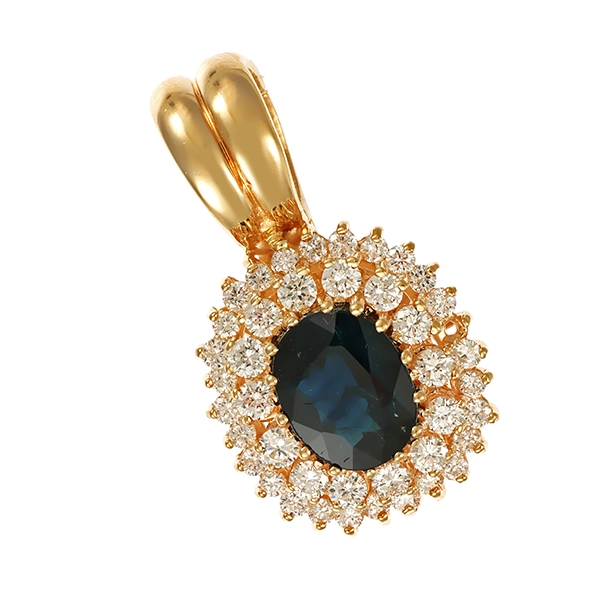 Anhänger, 14K, Gelbgold, Saphir, Brillanten