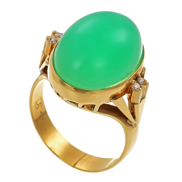 Ring, 18K, Gelbgold, Chrysopras, Brillanten