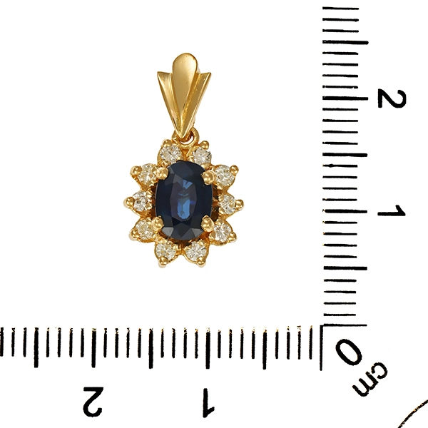 Anhänger, 18K, Gelbgold, Saphir, Brillanten