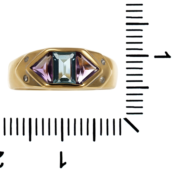 Ring, 14K, Gelb-/Weißgold, Amethyst, Blautopas