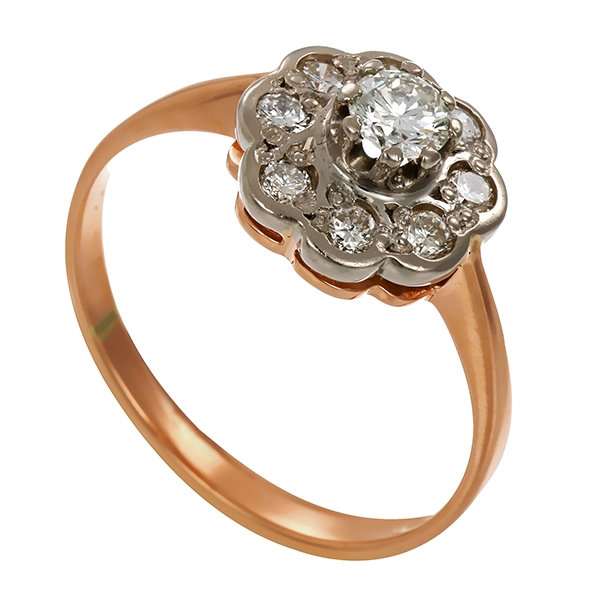 Ring, 14K, Rot-/Weißgold, Brillant, Antikstil