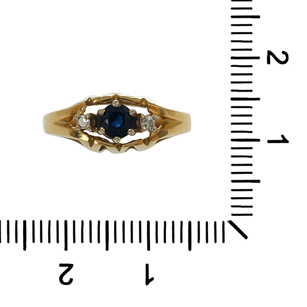 Ring, 14K, Gelbgold, Saphir, Diamant