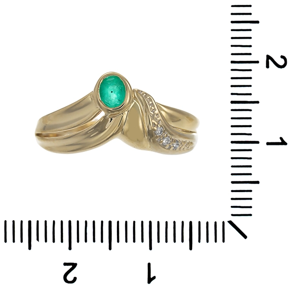Ring, 14K, Gelbgold, Smaragd, Diamanten