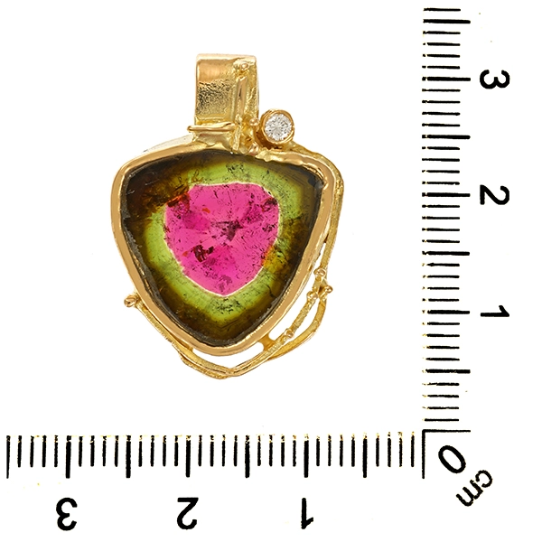Anhänger, 18K, Gelbgold, Turmalin, Brillant