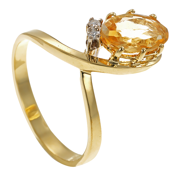 Ring, 14K, Gelbgold, Citrin, Diamanten