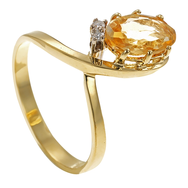 Ring, 14K, Gelbgold, Citrin, Diamanten
