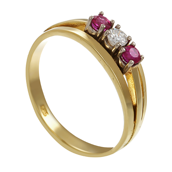 Ring, 14K, Gelbgold, Brillant, Rubine 