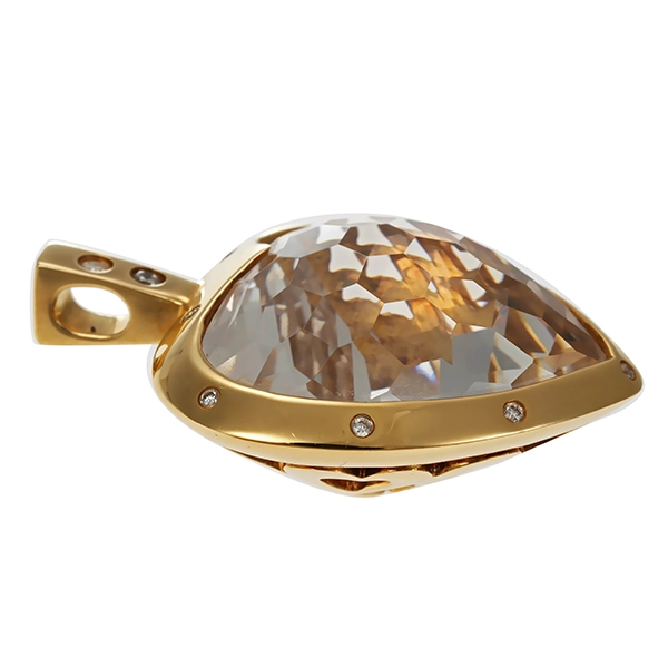 Anhänger, 18K, Gelbgold, Bergkristall, Brillanten