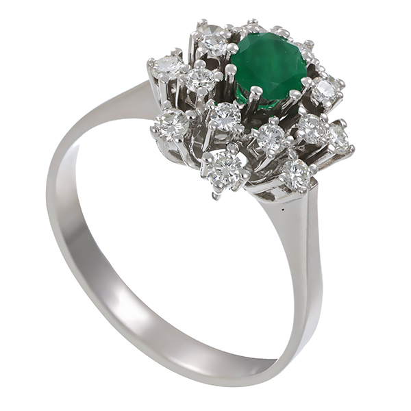 Ring, 14K, Weißgold, Smaragd, Brillanten 0,48 ct