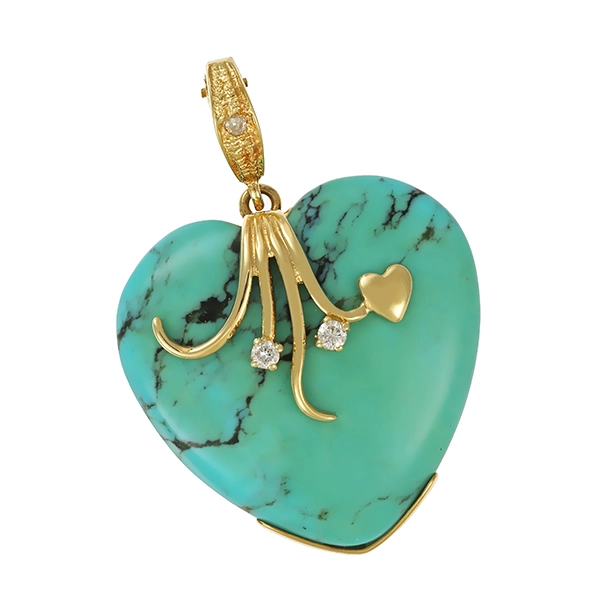 Anhänger, 14K, Gelbgold, Türkis, Diamant, Brillanten