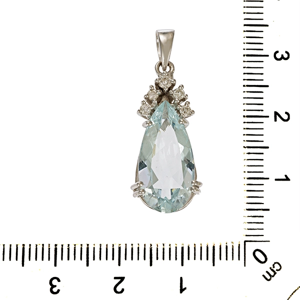 Anhänger, 14K, Weißgold, Aquamarin, Brillanten