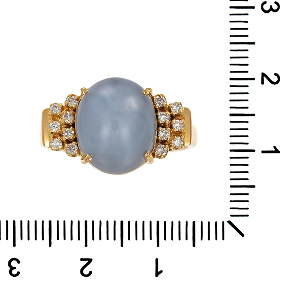 Ring, 18K, Gelbgold, Brillanten, synthetischer Sternsaphir