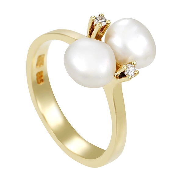 Ring, 14K, Gelbgold, Perle, Zirkonia