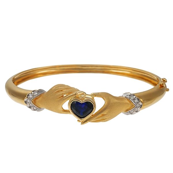 Armreif, 18K, Gelbgold, Brillant, synth. Saphir
