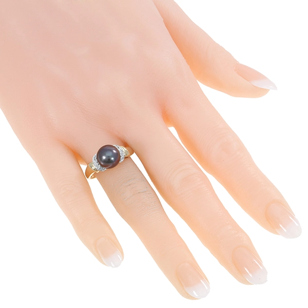 Ring, 14K, Gelb-/Weißgold, Perle, Diamanten