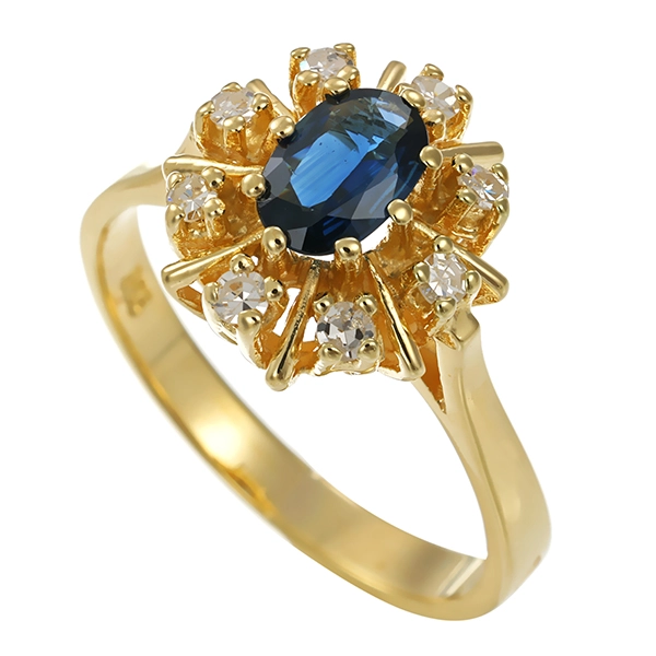 Ring, 14K, Gelbgold, Saphir, Diamanten