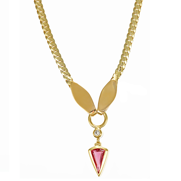 Collier, 14K, Gelbgold, Turmalin, Brillant