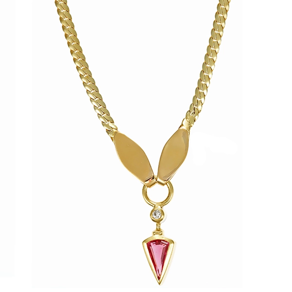 Collier, 14K, Gelbgold, Turmalin, Brillant