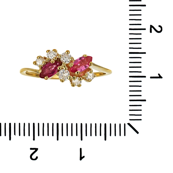 Ring, 14K, Gelbgold, Rubin, Brillant