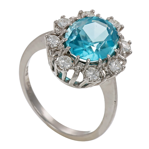 Ring, 14K, Weißgold,synthetischer Korund, Brillant