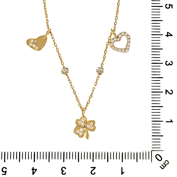 Collier, 14K, Gelb-/Weißgold, Zirkonia, Anker-