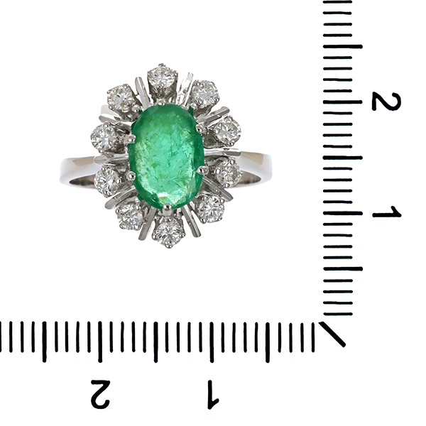 Ring, 18K, Weißgold, Samaragd, Brillanten 0,45 ct