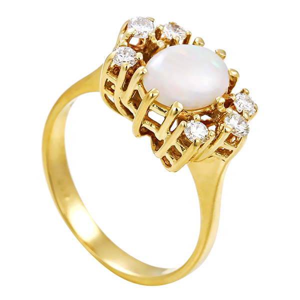 Ring, 14K, Gelbgold, Opal, Brillanten