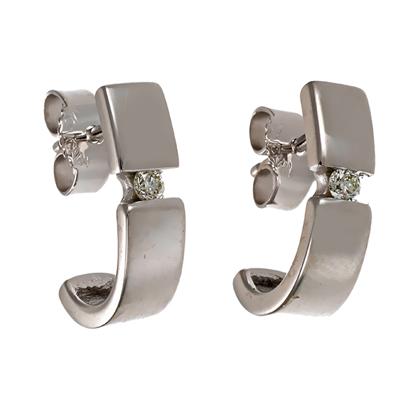 Steckcreolen, 9K, Weißgold, Brillanten