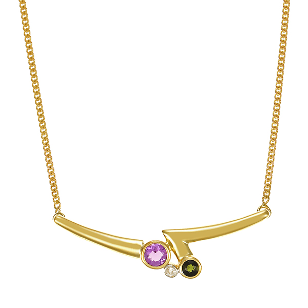 Collier, 14K, Gelbgold, Amethyst, Turmalin, Brillant