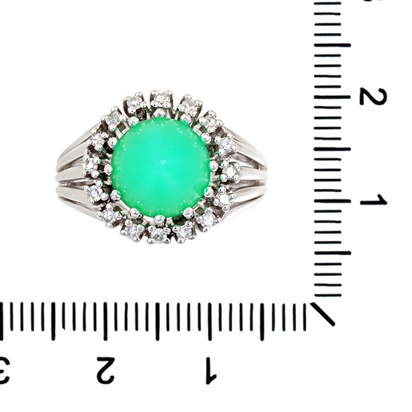 Ring, 14K, Weißgold, Chrysopras, Diamanten