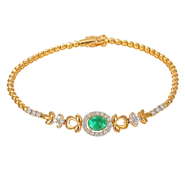 Armband, 18K, Gelbgold, Brillant, Smaragd