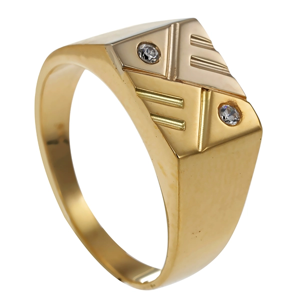 Herrenring, 14K, Gelb-/Weißgold, Zirkonia
