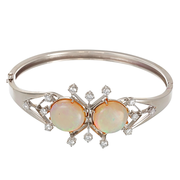 Armreif, 14K, Gelbgold, Opal, Brillanten 1,00 ct
