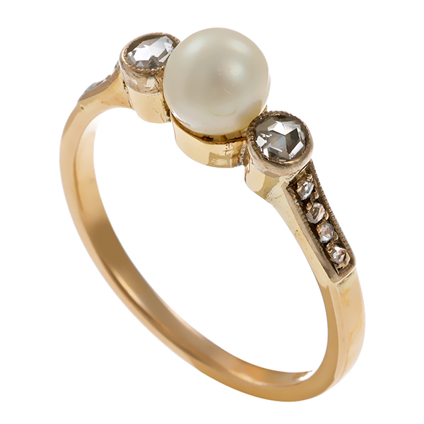 Ring, 14K, Gelbgold, Perle, Diamantrosen