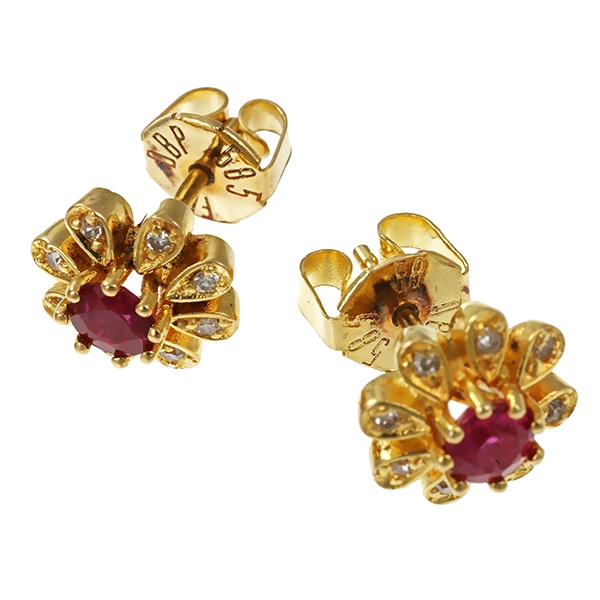 Ohrstecker, 14K, Gelbgold, Rubine, Diamanten