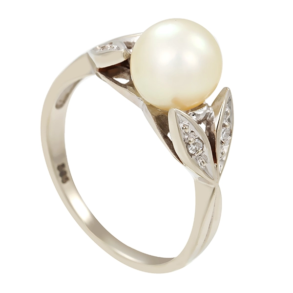 Ring, 14K, Weißgold, Diamanten, Perle