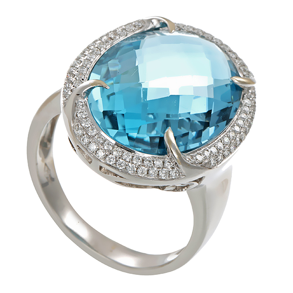 Ring, 18K, Weißgold, Brillant, Topas blau