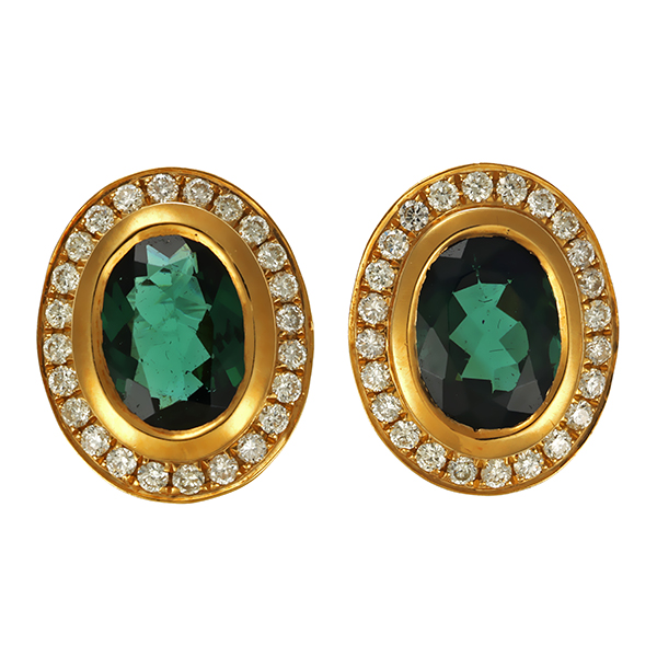 Ohrstecker, 18K, Gelbgold, Turmalin, Brillant