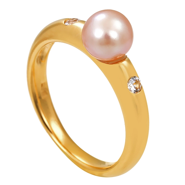 Ring, 18K, Gelbgold, Perle, Zirkonia