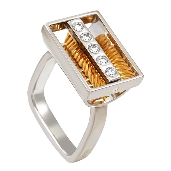 Ring, 18K, Gelb-/Weißgold, Brillanten 0,20 ct