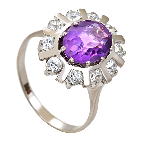 Ring, 14K, Weißgold, Amethyst, Zirkonia