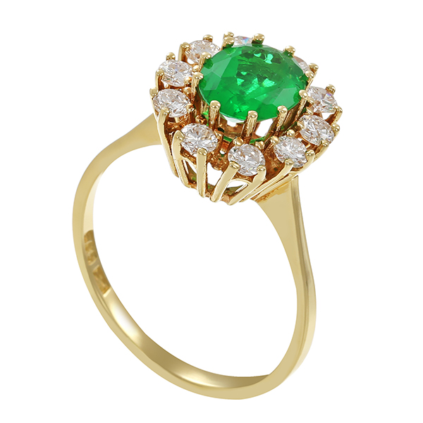 Ring, 14K, Gelbgold, Smaragd, Brillanten 0,70 ct