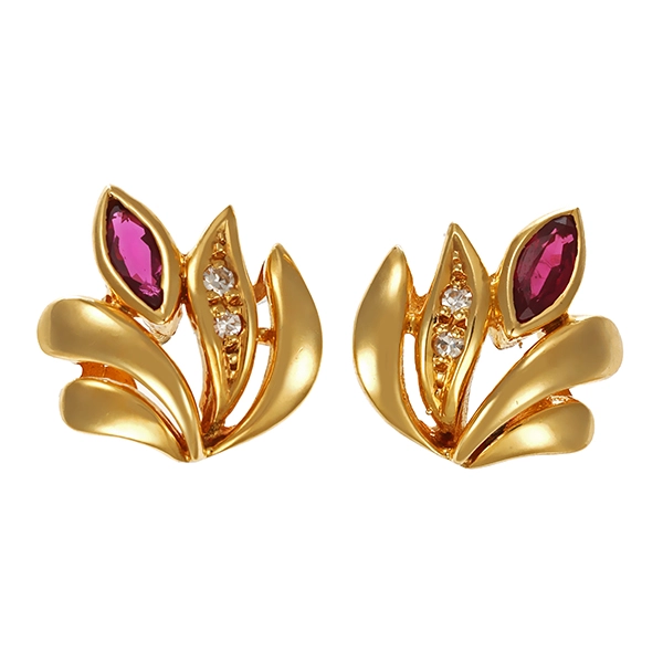 Ohrstecker, 18K, Gelbgold, Rubine, Diamanten