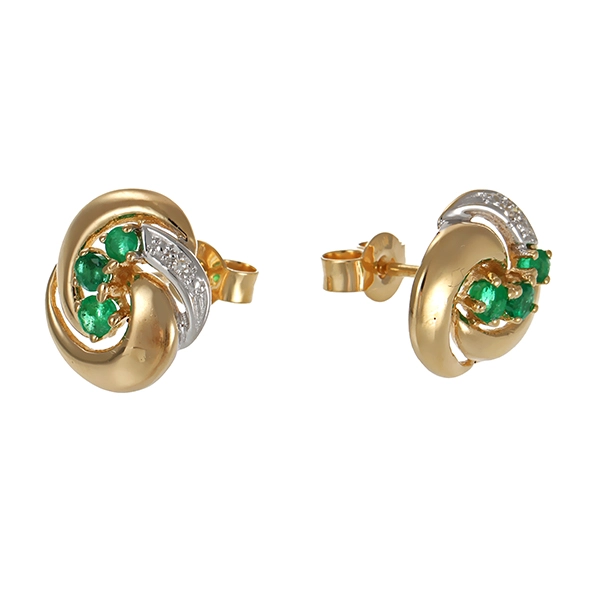 Ohrstecker, 8K, Gelb-/Weißgold, Smaragde, Diamanten