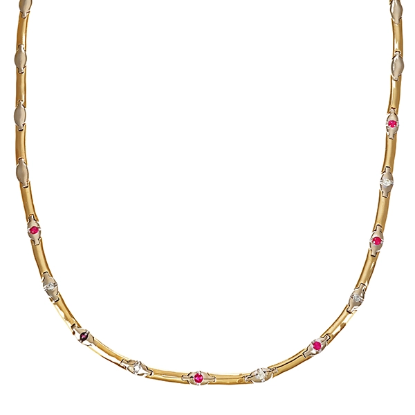 Collier, 14K, Gelb-/Weißgold, Brillanten, Rubine